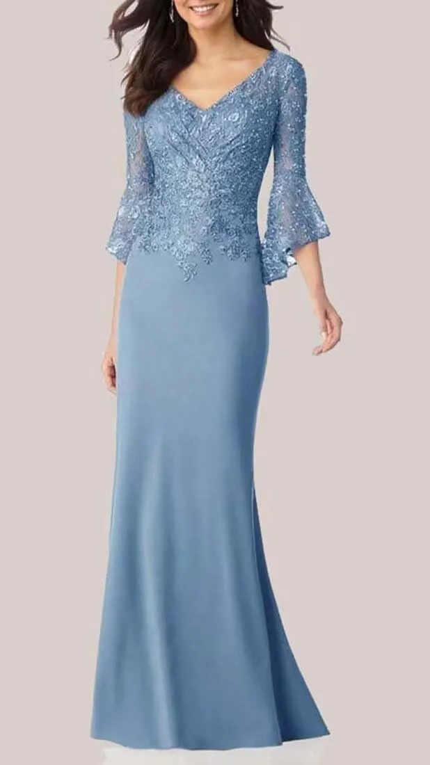 Mermaid Mother of The Bride Dress Long Sleeve Laces Chiffon Formal Party Evening Gowns for Women