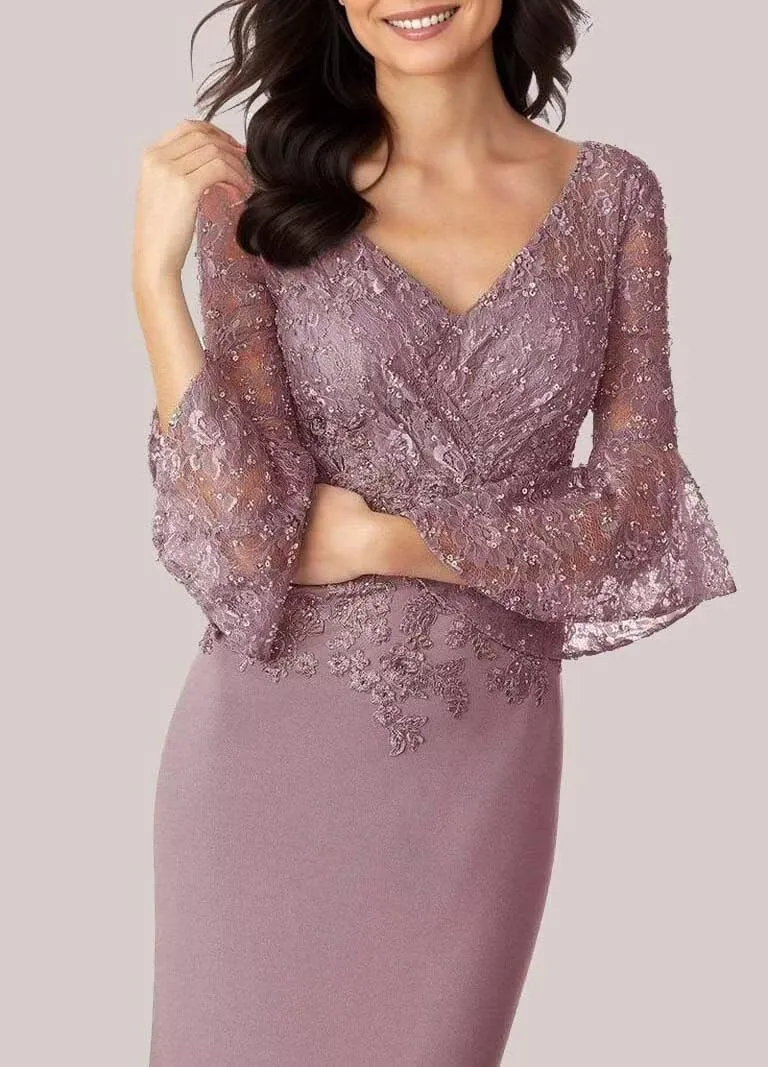 Mermaid Mother of The Bride Dress Long Sleeve Laces Chiffon Formal Party Evening Gowns for Women