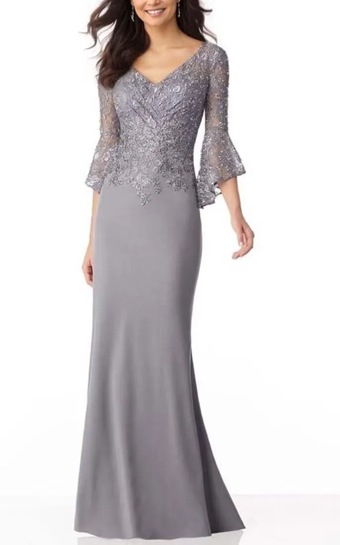 Mermaid Mother of The Bride Dress Long Sleeve Laces Chiffon Formal Party Evening Gowns for Women