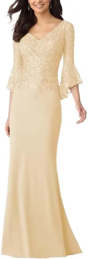Mermaid Mother of The Bride Dress Long Sleeve Laces Chiffon Formal Party Evening Gowns for Women