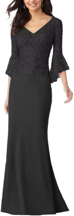 Mermaid Mother of The Bride Dress Long Sleeve Laces Chiffon Formal Party Evening Gowns for Women
