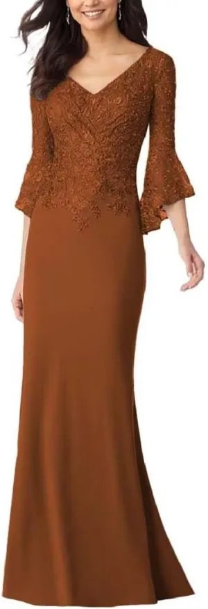 Mermaid Mother of The Bride Dress Long Sleeve Laces Chiffon Formal Party Evening Gowns for Women