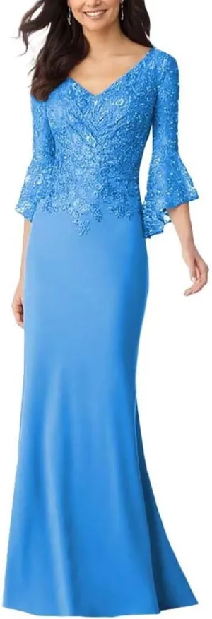 Mermaid Mother of The Bride Dress Long Sleeve Laces Chiffon Formal Party Evening Gowns for Women