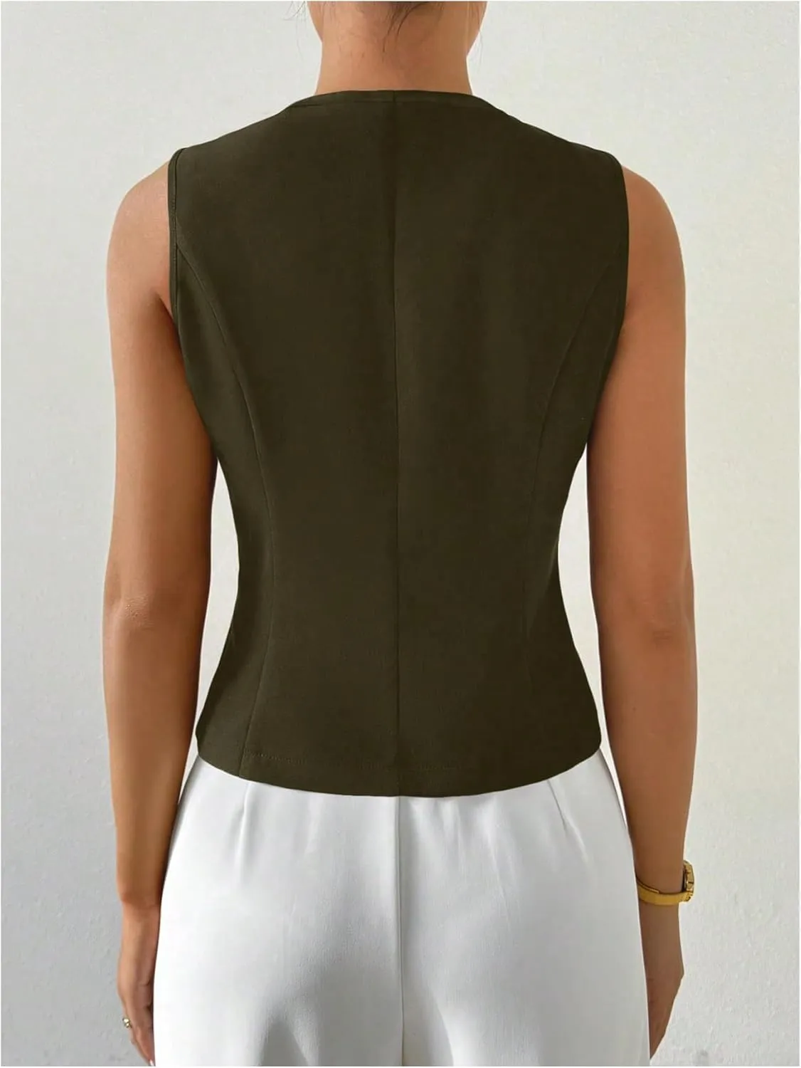 Milumia Women's Button Front Crew Neck Casual Business Sleeveless Blazer Vest