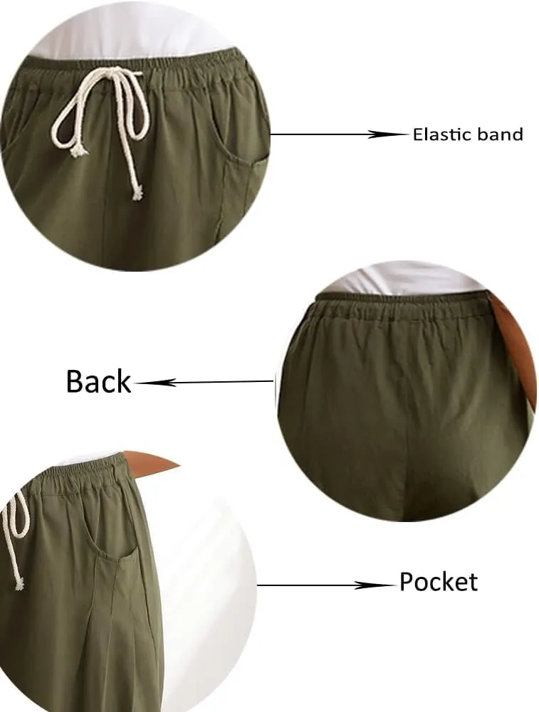 Minibee Women's Baggy Harem Pants Wide Leg Casual Pant Summer Cotton Drawstring Trousers with Pockets