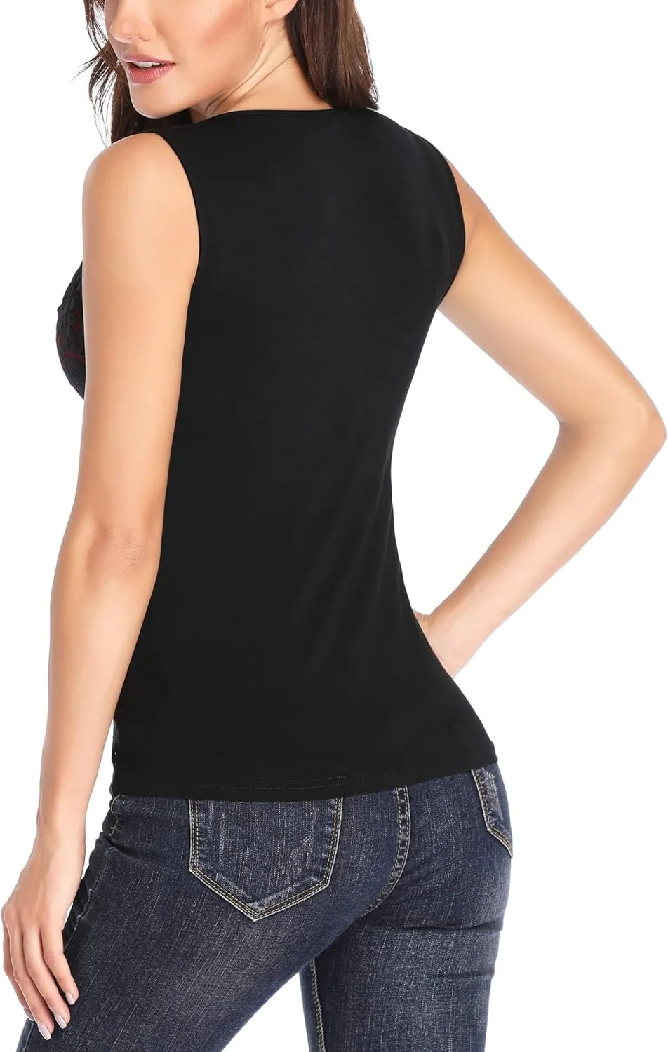 MISS MOLY Women's Scallop V Neck Sexy Sleeveless Lace Tank Top Elegant Slim Fit Summer Tops Blouse Shirts