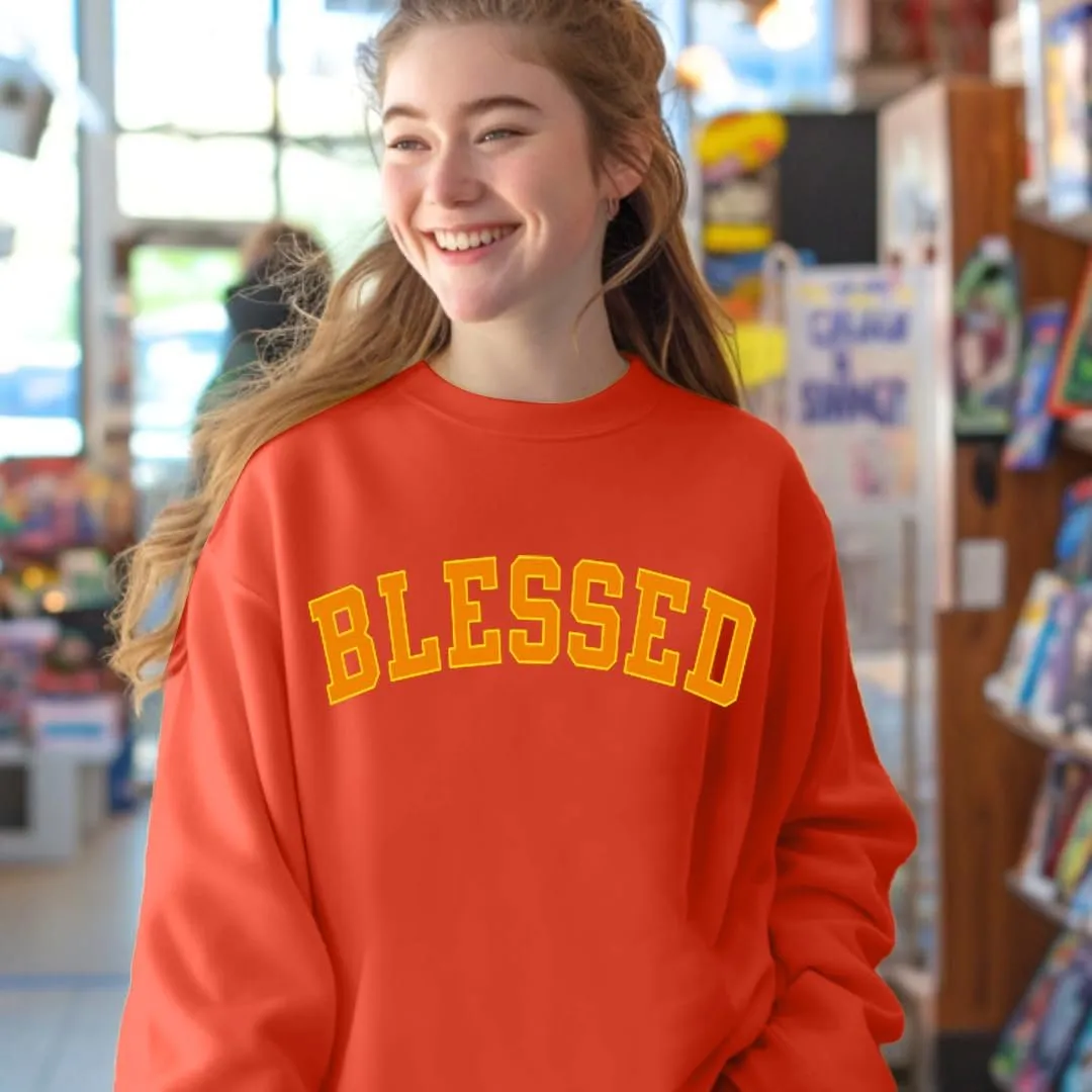 MNLYBABY Oversized Blessed Sweatshirt Women: Christian Shirt Blessed Chenille Pullover Fall Long Sleeve Tops