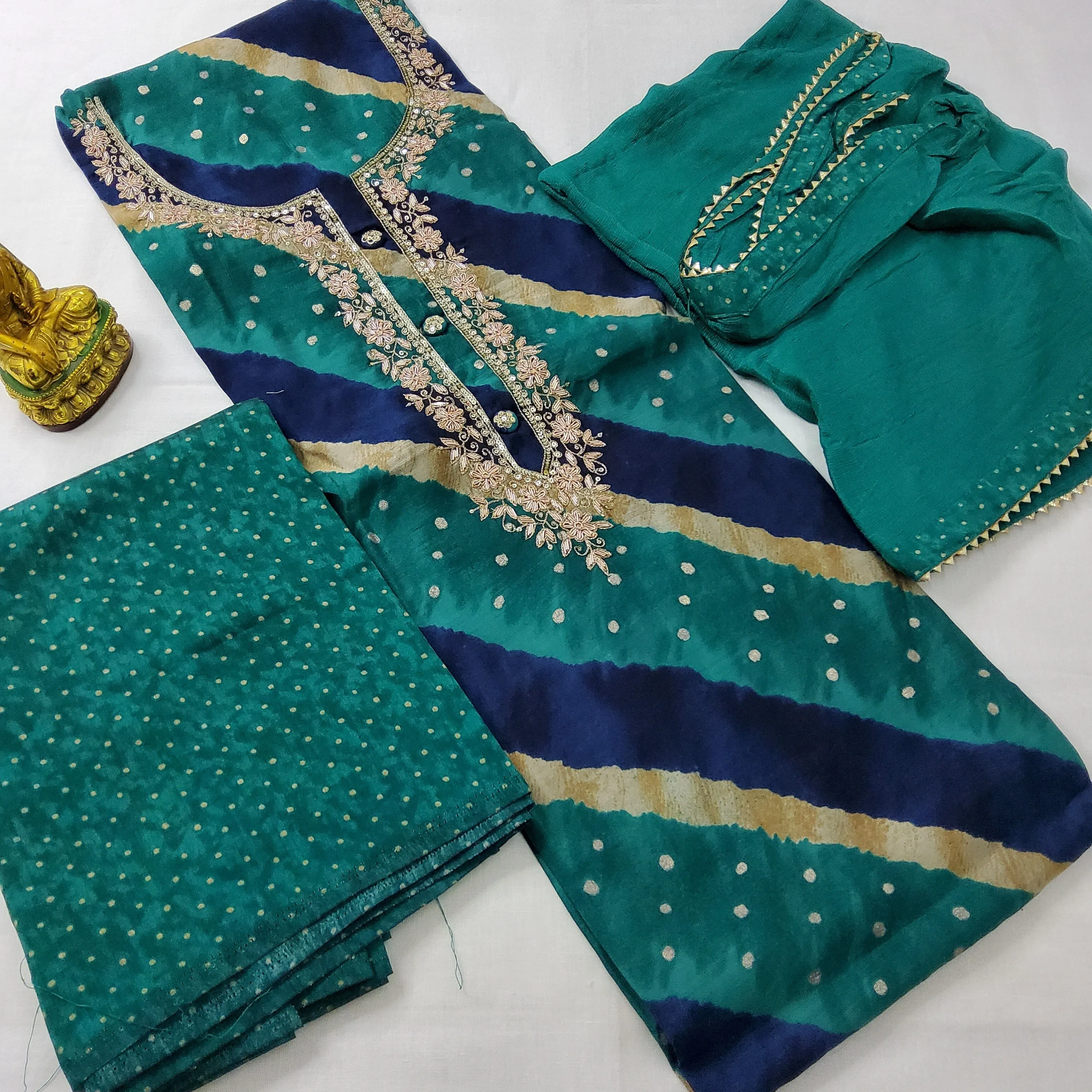 Modal Silk Embroidered Dress Material with Pure Chiffon Dupatta
