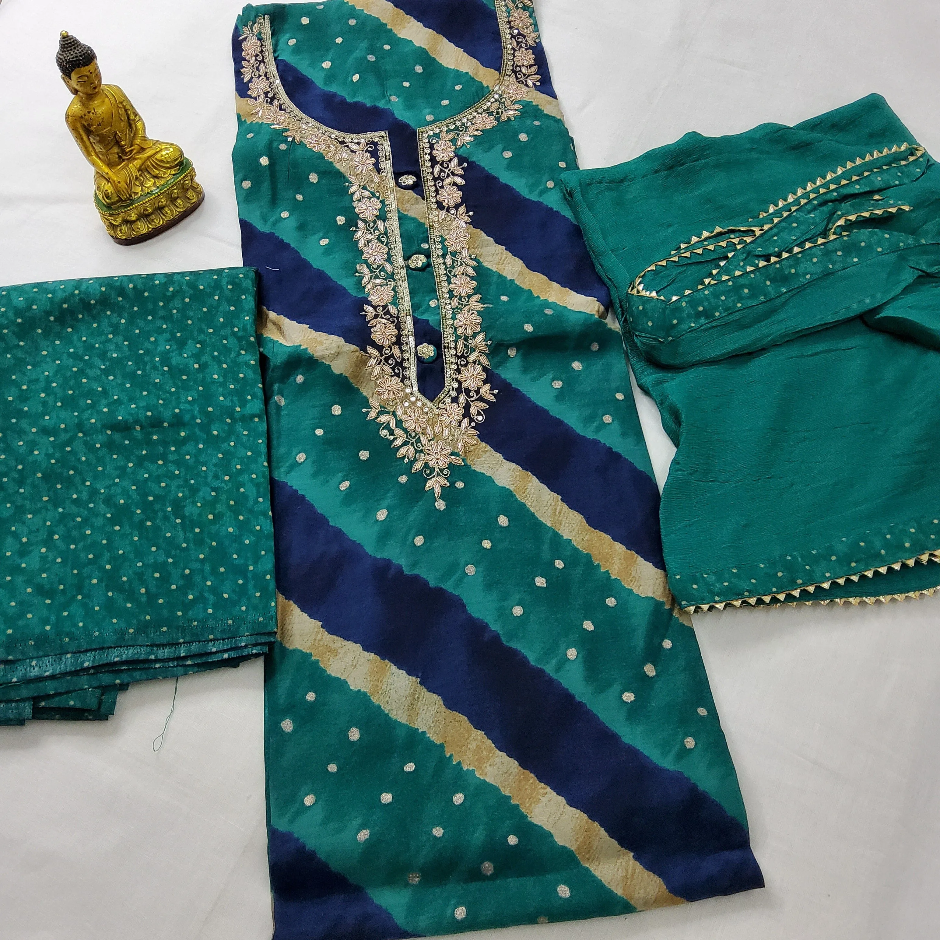 Modal Silk Embroidered Dress Material with Pure Chiffon Dupatta