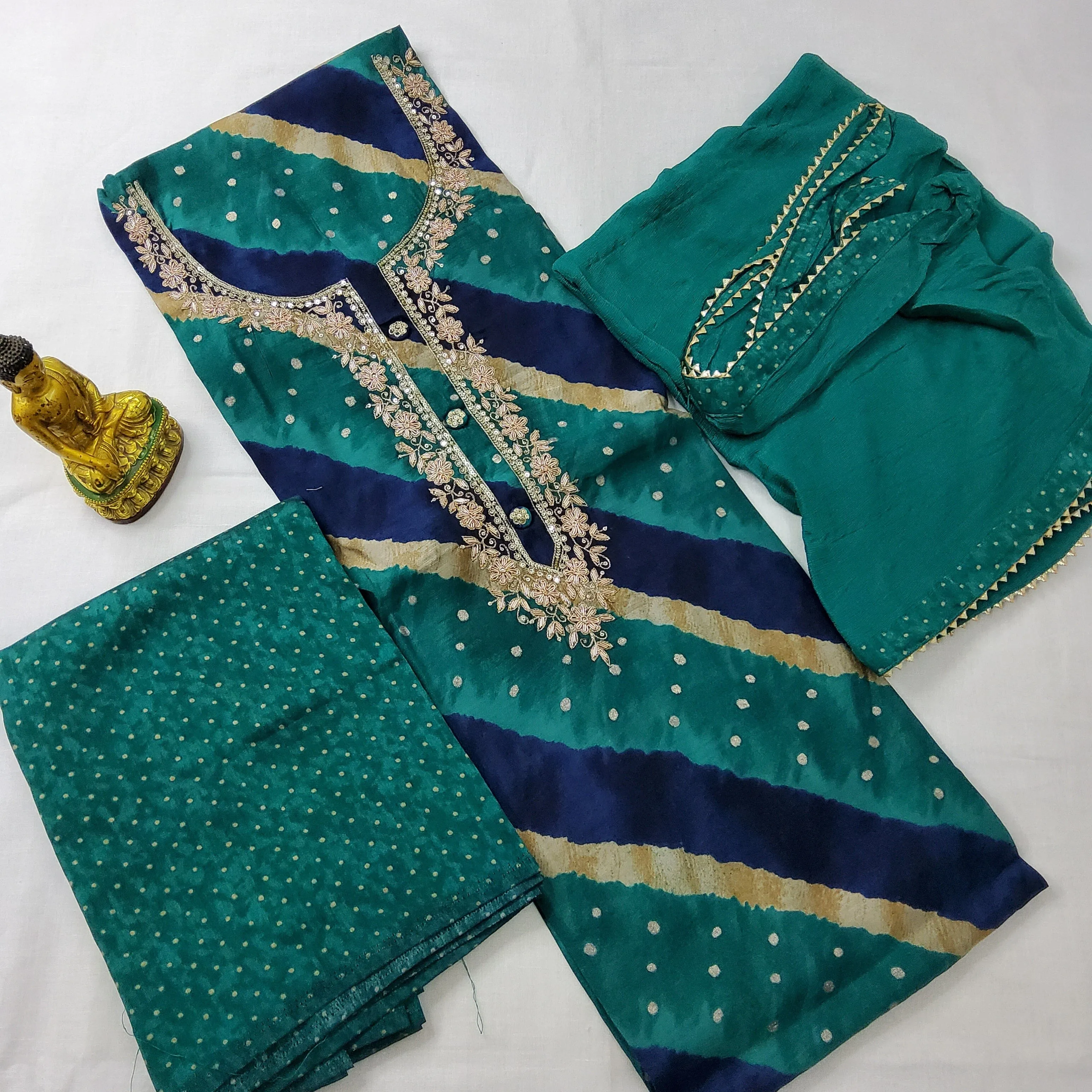 Modal Silk Embroidered Dress Material with Pure Chiffon Dupatta