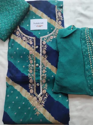 Modal Silk Embroidered Dress Material with Pure Chiffon Dupatta