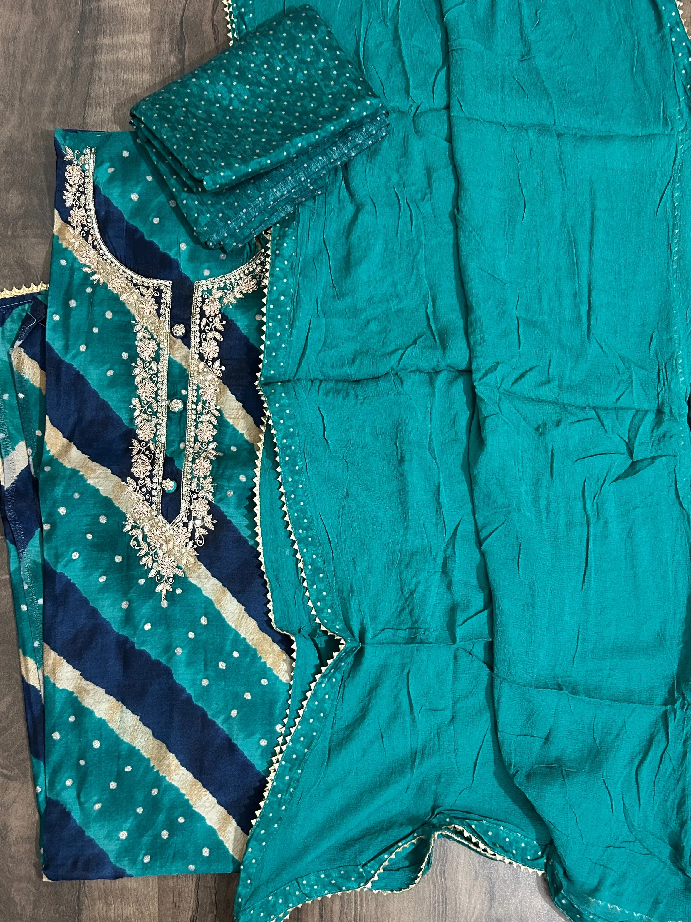 Modal Silk Embroidered Dress Material with Pure Chiffon Dupatta