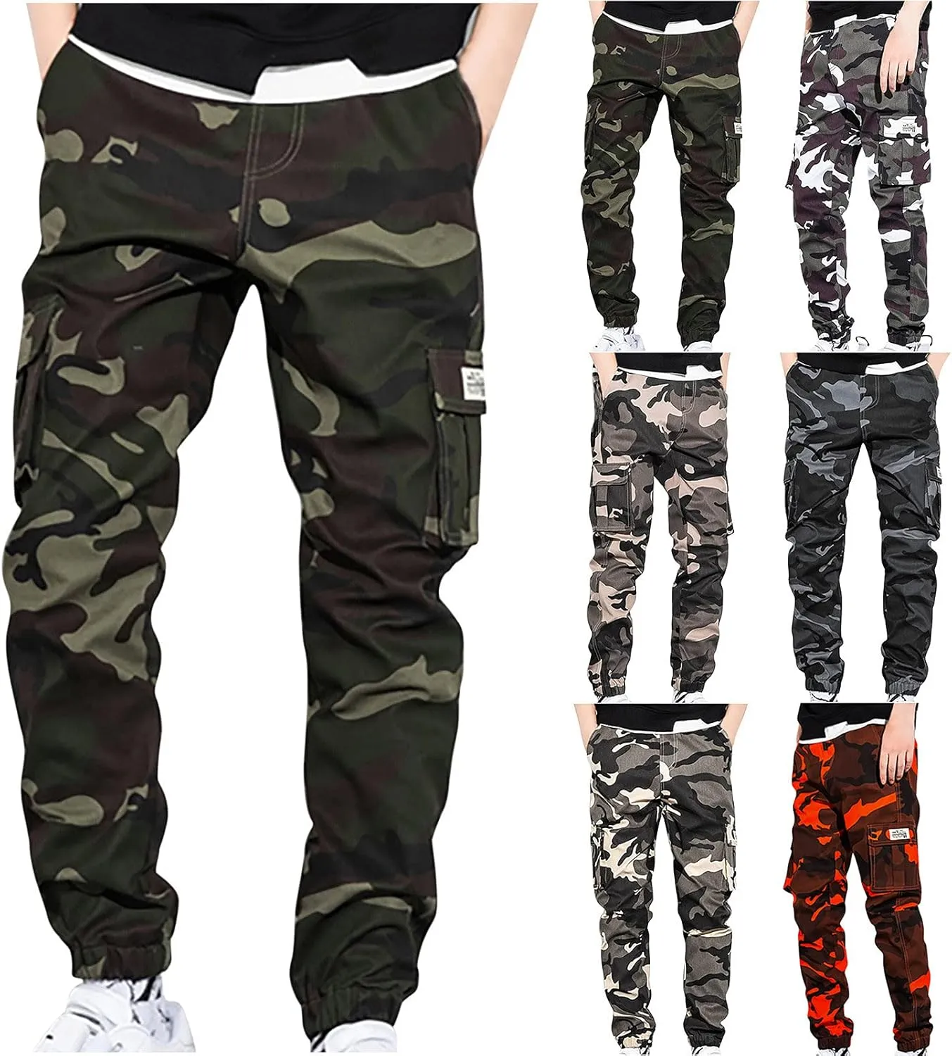 Muscularfit Men Cargo Pants Loose Fit Multi Pockets Camouflage Sweatpants Casual Stretch Tactical Hiking Pant Outdoor Fashion