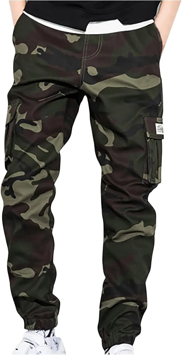 Muscularfit Men Cargo Pants Loose Fit Multi Pockets Camouflage Sweatpants Casual Stretch Tactical Hiking Pant Outdoor Fashion