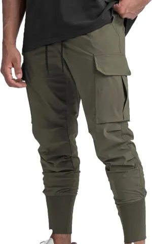 Muscularfit Men's Pants Slim Fit Drawstring Solid Multi Pockets Cargo Pants for Men Fashion Outdoor Casual Jogger Sweatpants