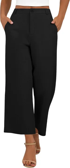 Neer Women's Cotton Linen Palazzo Pants, Casual Wide Leg Lounge Pants Summer High Waisted Flowy Trousers with Pockets