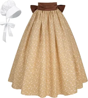 NSPSTT Women Pioneer Colonial Skirt Girls Peasant Prairie Skirt Civil War Trek Floral Costume
