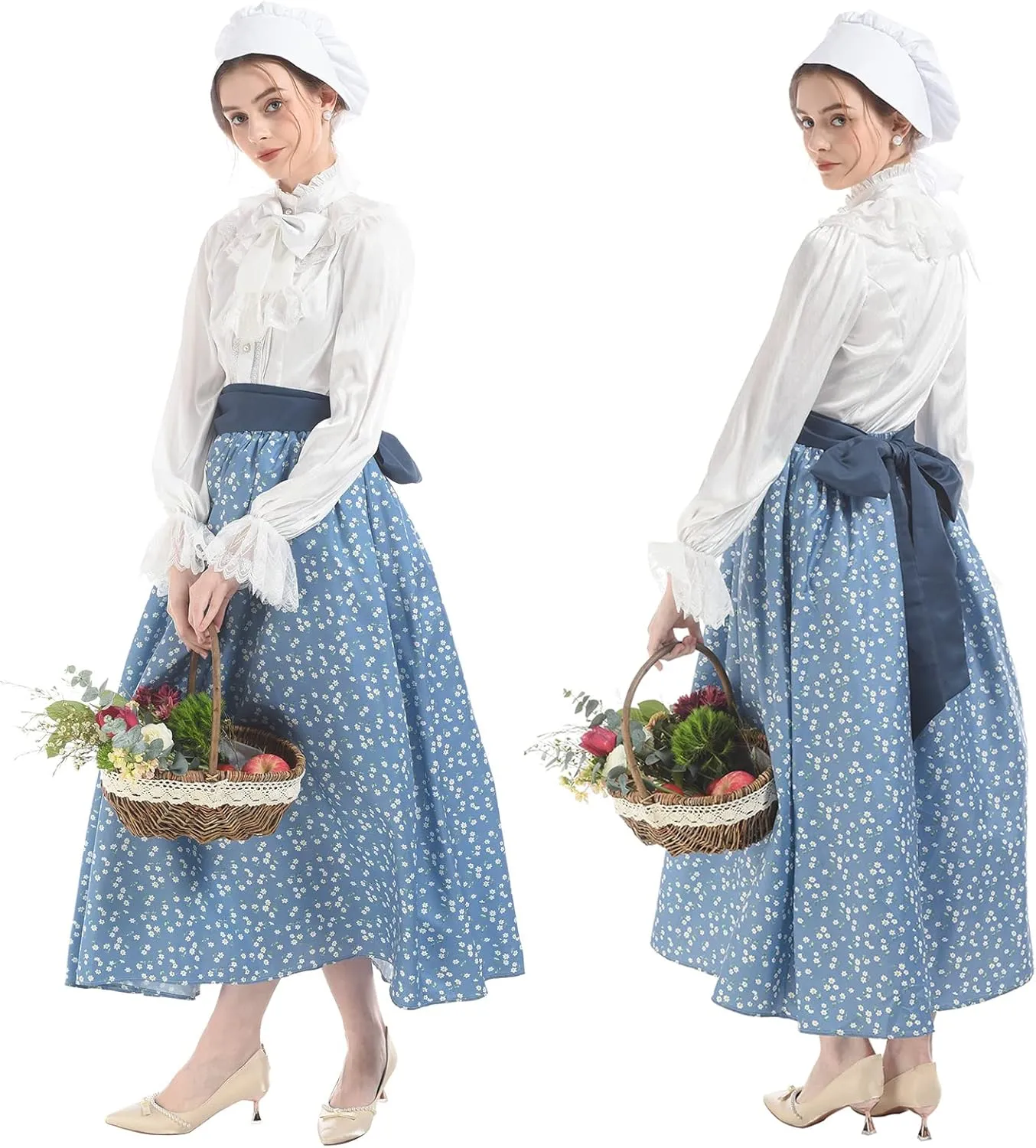 NSPSTT Women Pioneer Colonial Skirt Girls Peasant Prairie Skirt Civil War Trek Floral Costume