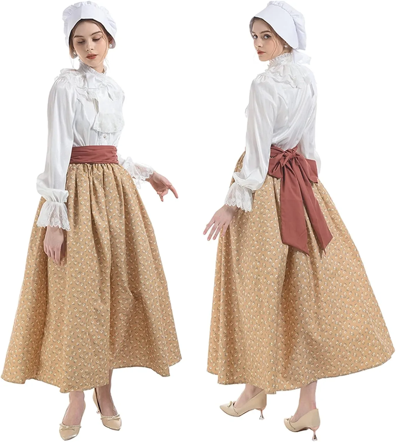 NSPSTT Women Pioneer Colonial Skirt Girls Peasant Prairie Skirt Civil War Trek Floral Costume