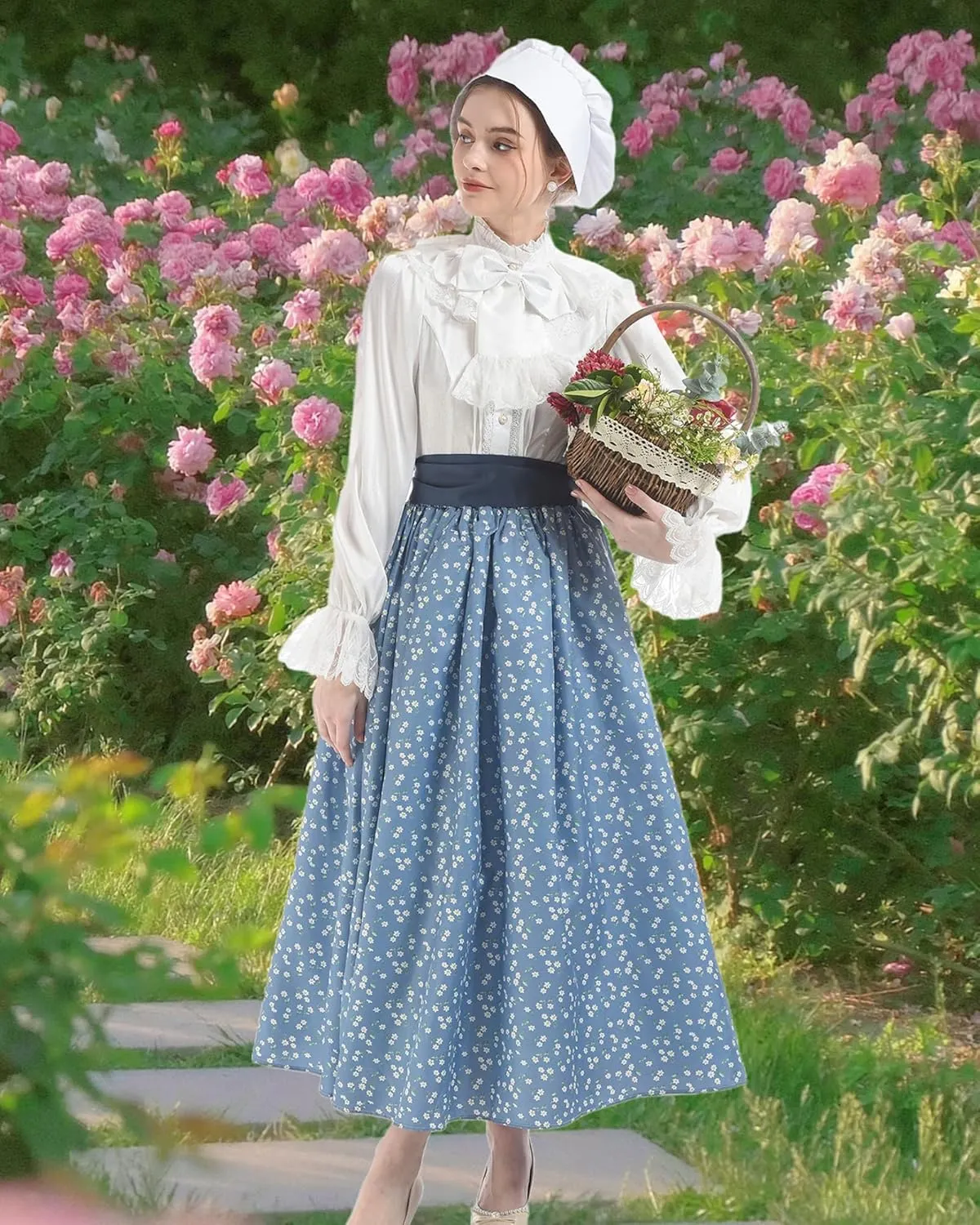 NSPSTT Women Pioneer Colonial Skirt Girls Peasant Prairie Skirt Civil War Trek Floral Costume