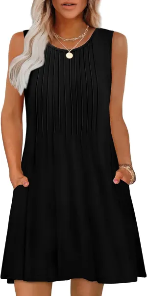 OFEEFAN Summer Dresses for Women 2025 Loose Beach Vacation Casual Crew Neck Sleeveless Sundresses with Pockets Tank Dress