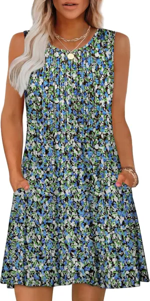 OFEEFAN Summer Dresses for Women 2025 Loose Beach Vacation Casual Crew Neck Sleeveless Sundresses with Pockets Tank Dress
