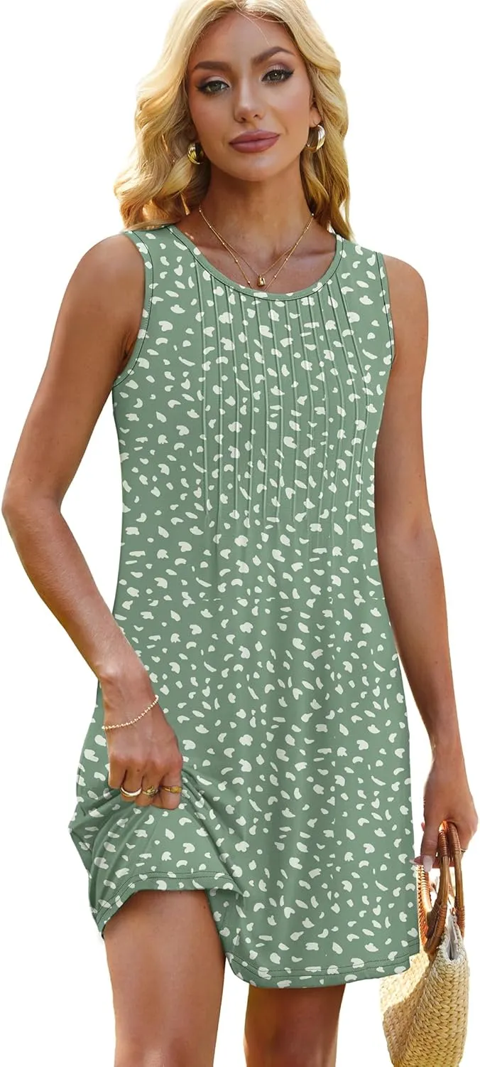 OFEEFAN Summer Dresses for Women 2025 Loose Beach Vacation Casual Crew Neck Sleeveless Sundresses with Pockets Tank Dress