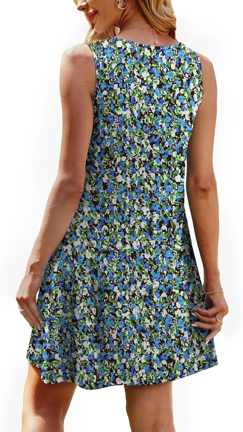 OFEEFAN Summer Dresses for Women 2025 Loose Beach Vacation Casual Crew Neck Sleeveless Sundresses with Pockets Tank Dress