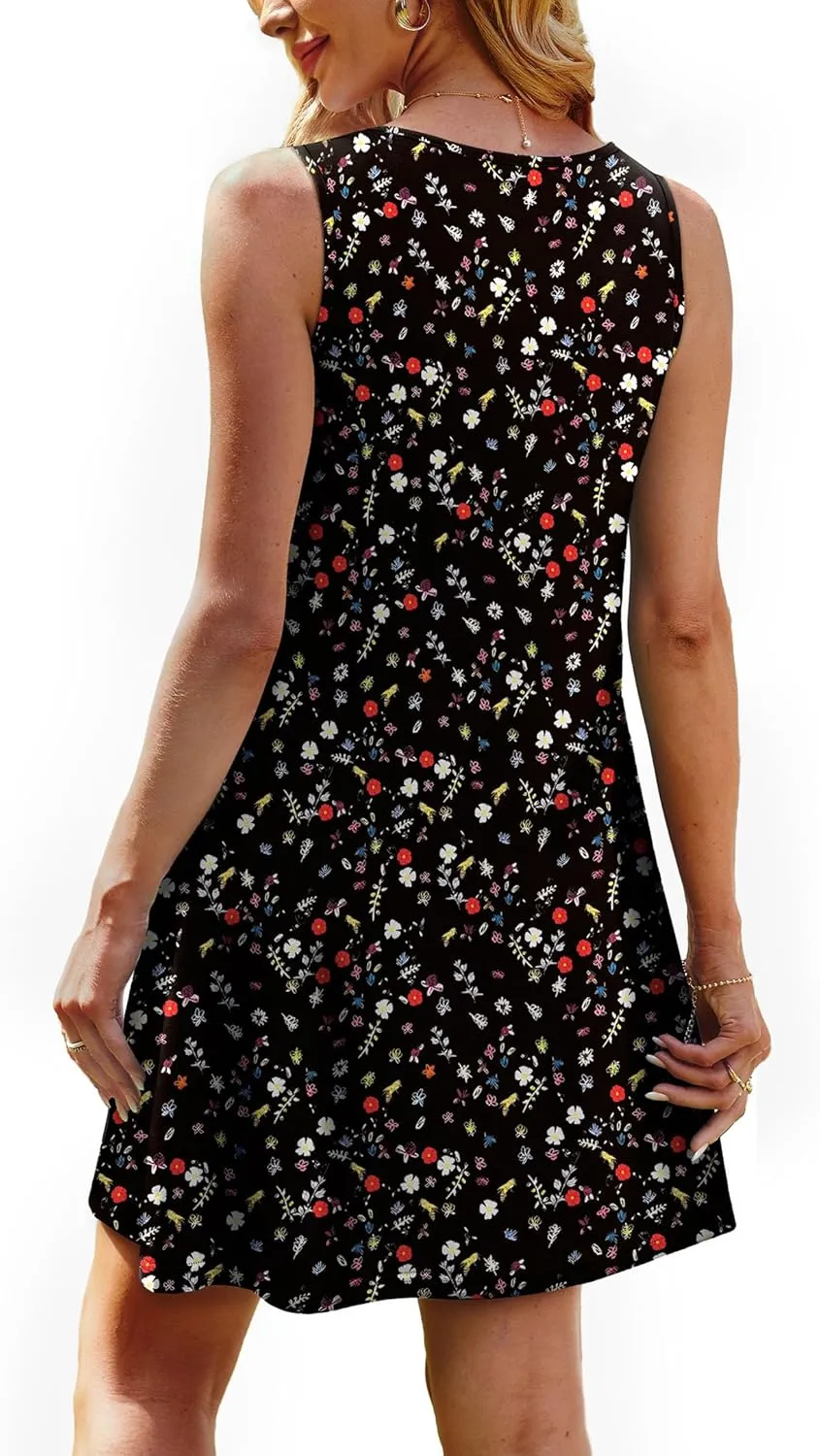 OFEEFAN Summer Dresses for Women 2025 Loose Beach Vacation Casual Crew Neck Sleeveless Sundresses with Pockets Tank Dress