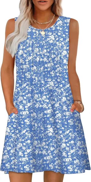 OFEEFAN Summer Dresses for Women 2025 Loose Beach Vacation Casual Crew Neck Sleeveless Sundresses with Pockets Tank Dress