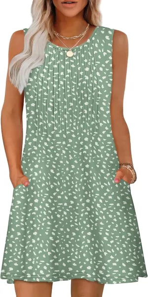 OFEEFAN Summer Dresses for Women 2025 Loose Beach Vacation Casual Crew Neck Sleeveless Sundresses with Pockets Tank Dress