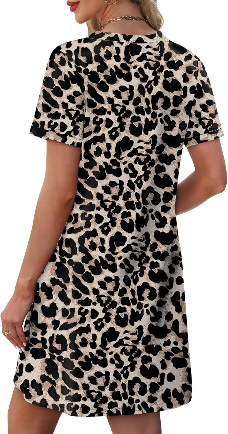 OFEEFAN Summer Dresses for Women 2025 Short Sleeve Casual T Shirt Dress Crewneck Sundresses Beach Vacation Coverup Pockets