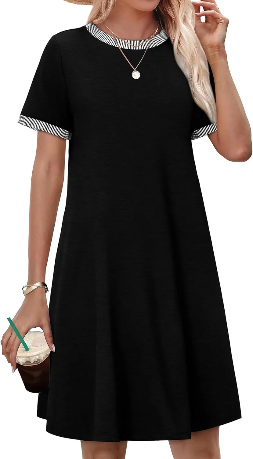 OFEEFAN Summer Dresses for Women 2025 Short Sleeve Casual T Shirt Dress Crewneck Sundresses Beach Vacation Coverup Pockets