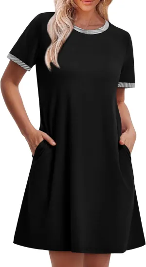 OFEEFAN Summer Dresses for Women 2025 Short Sleeve Casual T Shirt Dress Crewneck Sundresses Beach Vacation Coverup Pockets