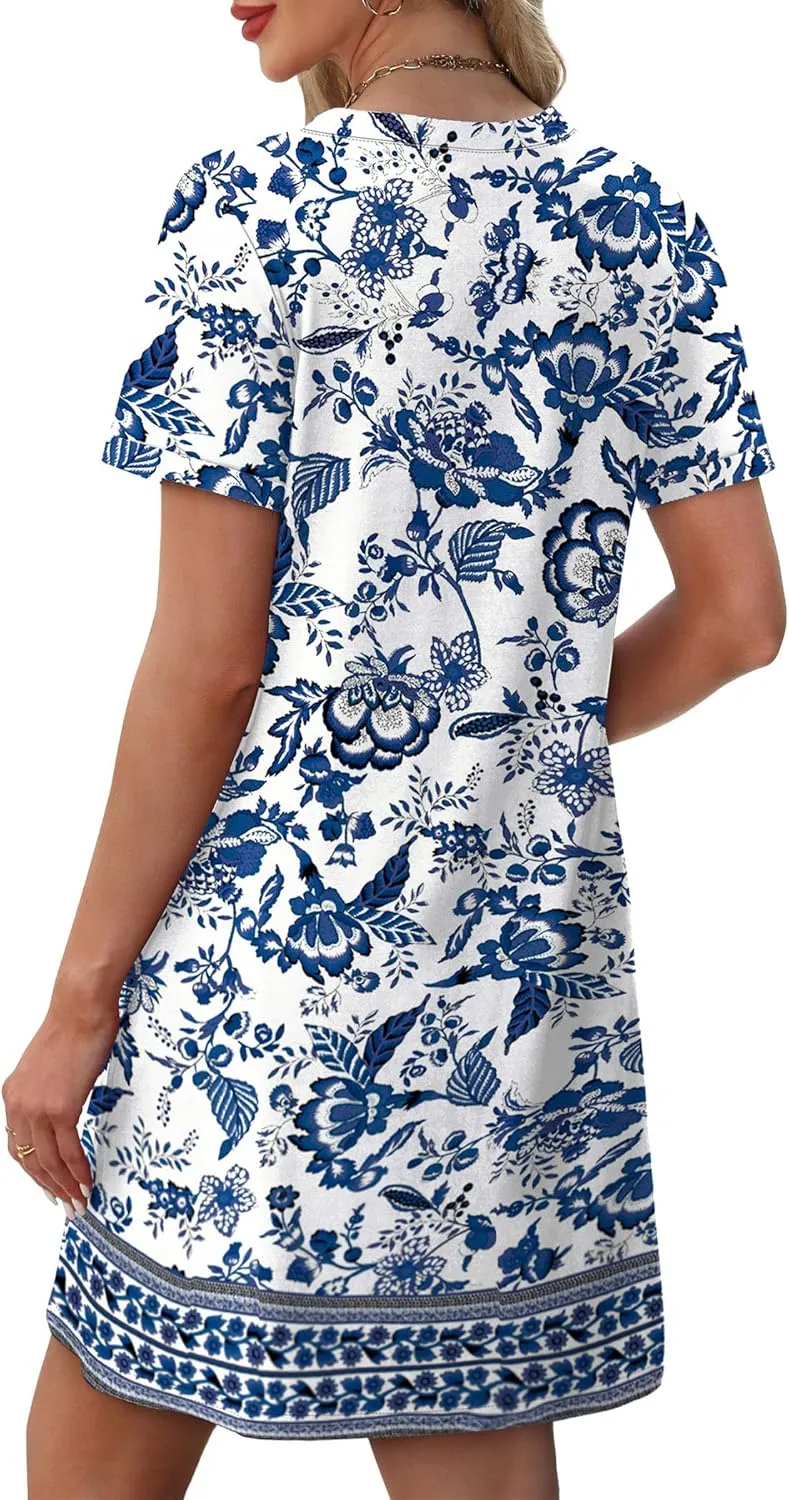 OFEEFAN Summer Dresses for Women 2025 Short Sleeve Casual T Shirt Dress Crewneck Sundresses Beach Vacation Coverup Pockets