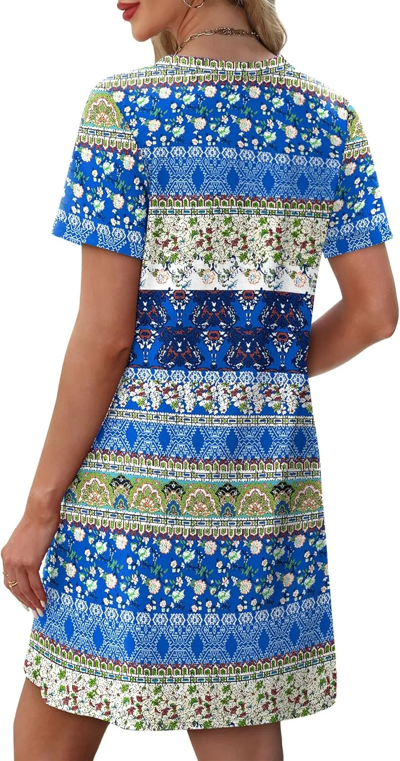 OFEEFAN Summer Dresses for Women 2025 Short Sleeve Casual T Shirt Dress Crewneck Sundresses Beach Vacation Coverup Pockets