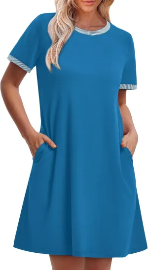 OFEEFAN Summer Dresses for Women 2025 Short Sleeve Casual T Shirt Dress Crewneck Sundresses Beach Vacation Coverup Pockets