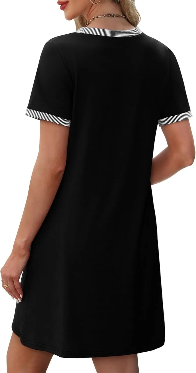 OFEEFAN Summer Dresses for Women 2025 Short Sleeve Casual T Shirt Dress Crewneck Sundresses Beach Vacation Coverup Pockets