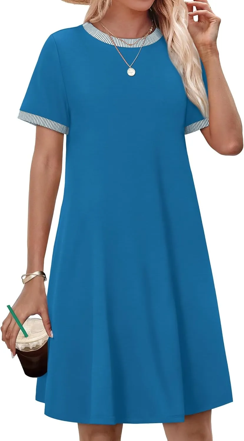 OFEEFAN Summer Dresses for Women 2025 Short Sleeve Casual T Shirt Dress Crewneck Sundresses Beach Vacation Coverup Pockets