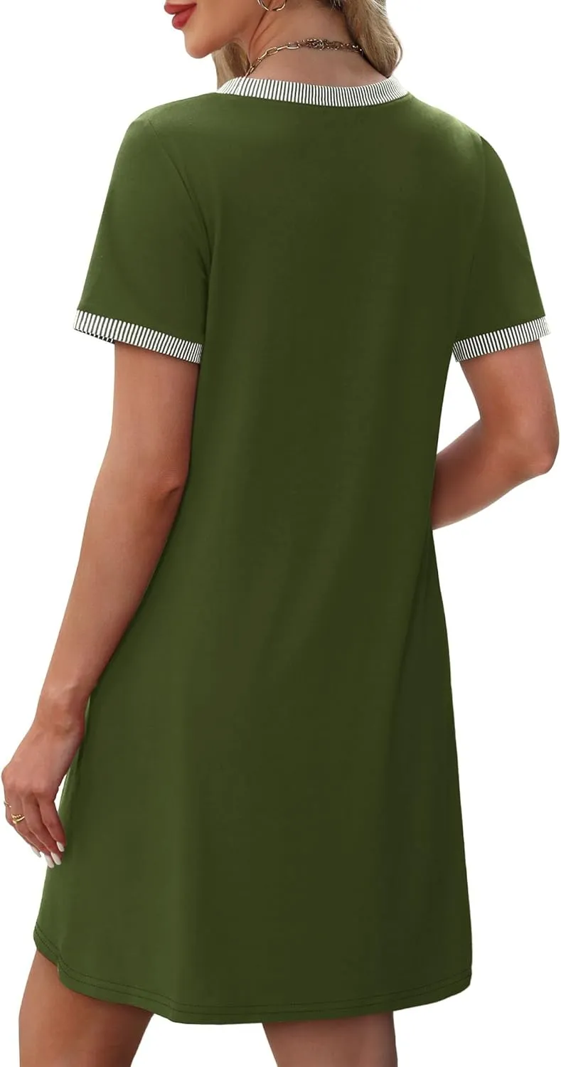 OFEEFAN Summer Dresses for Women 2025 Short Sleeve Casual T Shirt Dress Crewneck Sundresses Beach Vacation Coverup Pockets