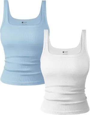 OLCHEE Womens 2PK Square Neck Tank Tops Seamless Ribbed Trendy Going Out Basic Shirts 2025 Summer Slim Fit Cami