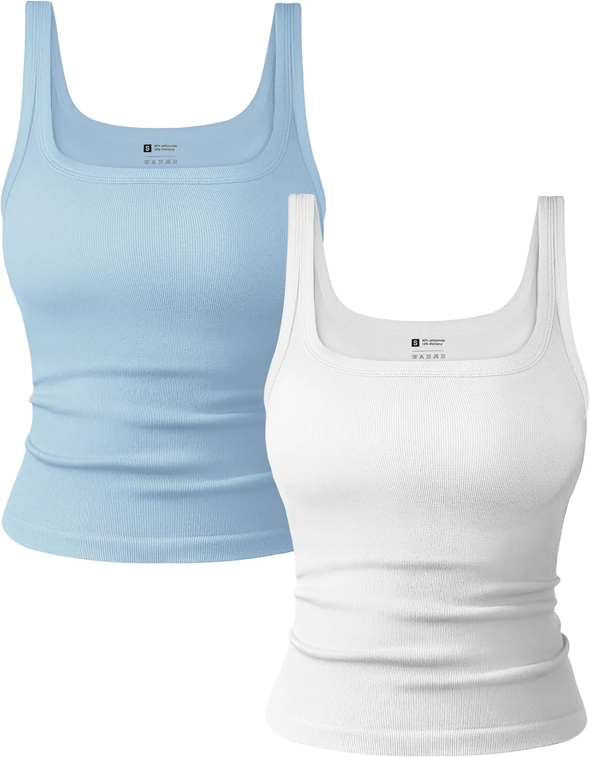 OLCHEE Womens 2PK Square Neck Tank Tops Seamless Ribbed Trendy Going Out Basic Shirts 2025 Summer Slim Fit Cami
