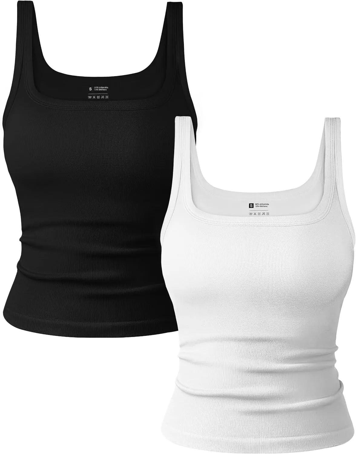 OLCHEE Womens 2PK Square Neck Tank Tops Seamless Ribbed Trendy Going Out Basic Shirts 2025 Summer Slim Fit Cami