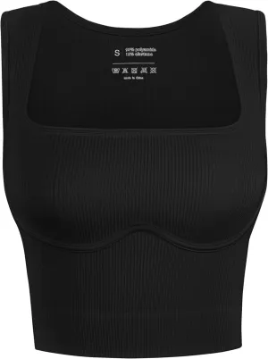 OLCHEE Womens Ribbed Crop Tank Tops Seamless Square Neck Trendy Going Out Basic Shirts 2024 Summer Slim Fit Sexy Y2K Top
