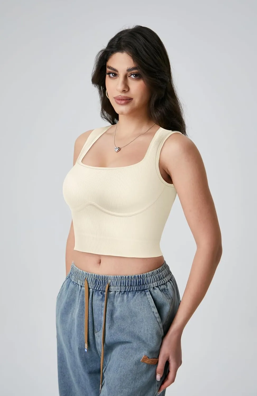 OLCHEE Womens Ribbed Crop Tank Tops Seamless Square Neck Trendy Going Out Basic Shirts 2024 Summer Slim Fit Sexy Y2K Top