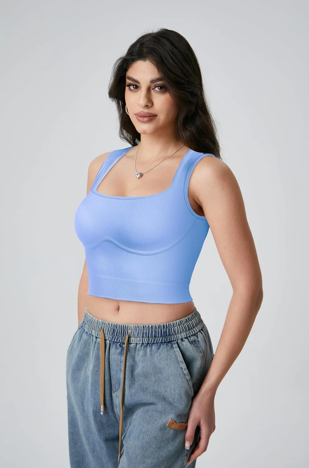 OLCHEE Womens Ribbed Crop Tank Tops Seamless Square Neck Trendy Going Out Basic Shirts 2024 Summer Slim Fit Sexy Y2K Top