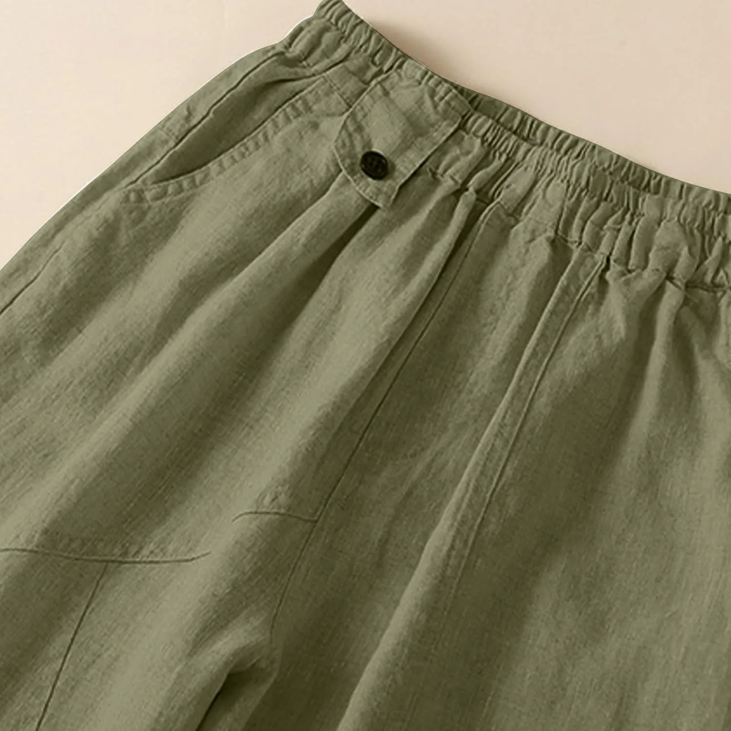 Oplxuo Wide Leg Palazzo Pants Women Summer Stretch High Waist Drawstring Solid Lounge Pants Casual Cotton Linen Trousers