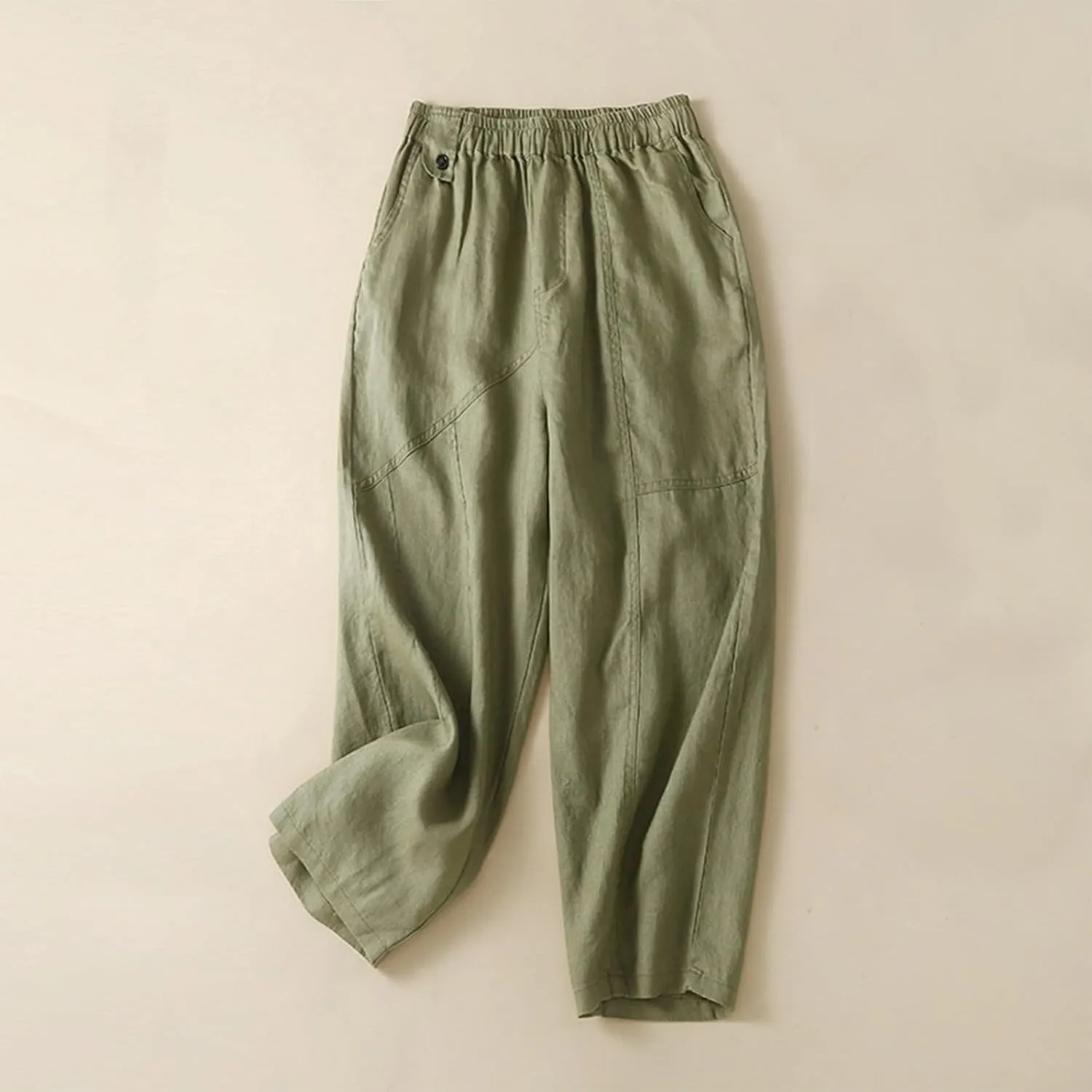 Oplxuo Wide Leg Palazzo Pants Women Summer Stretch High Waist Drawstring Solid Lounge Pants Casual Cotton Linen Trousers