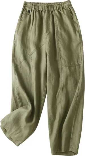 Oplxuo Wide Leg Palazzo Pants Women Summer Stretch High Waist Drawstring Solid Lounge Pants Casual Cotton Linen Trousers