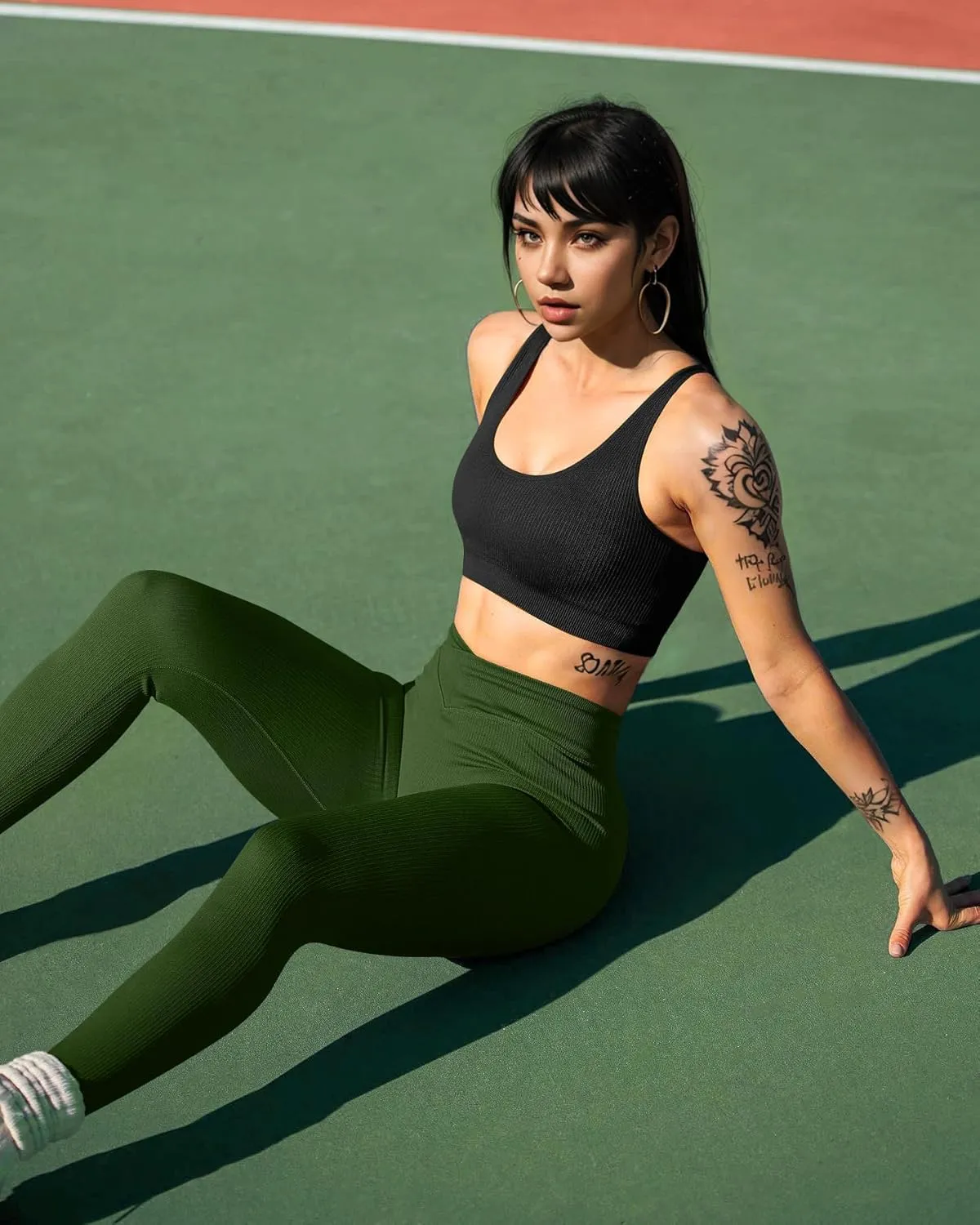 OQQ Women's 2 Piece Yoga Leggings Ribbed Seamless Workout High Waist Cross Over Athletic Exercise Leggings